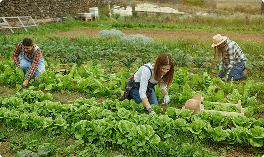 Gardeners working in a garden